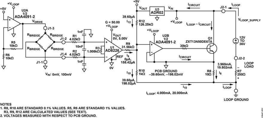 Flexible, 4 mA-to-20 mA, Loop-Powered Pressure Sensor Transmitter with Voltage or Current Drive