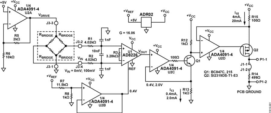 Flexible, 4 mA-to-20 mA Pressure Sensor Transmitter with Voltage or Current Drive