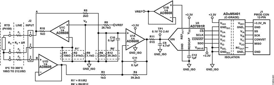 12-Bit, 300 kSPS, Single-Supply, Fully Isolated RTD Temperature Measurement System with 3-Wire Compensation