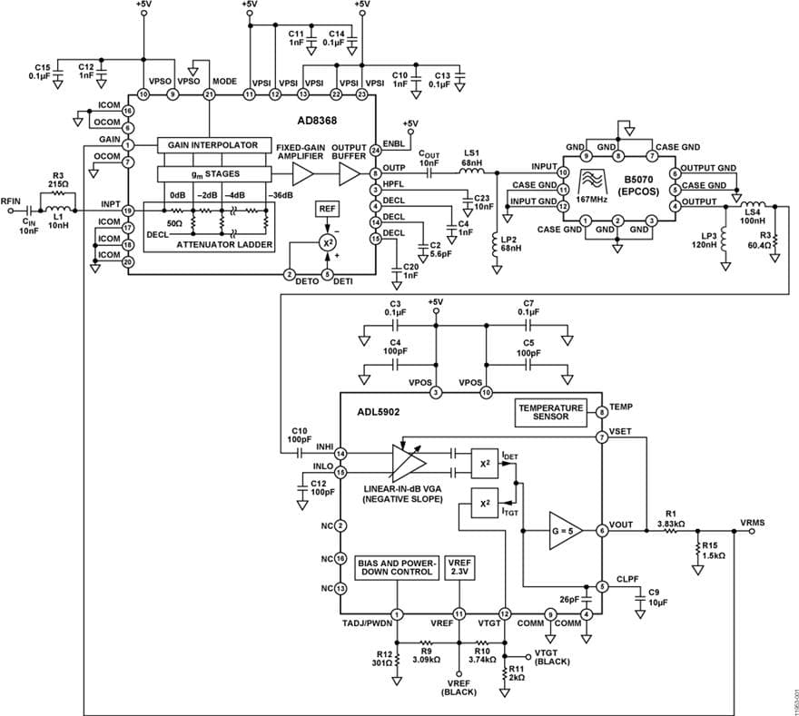 True RMS RF Detector with 95 dB Detection Range Using ADL5902 RF Detector