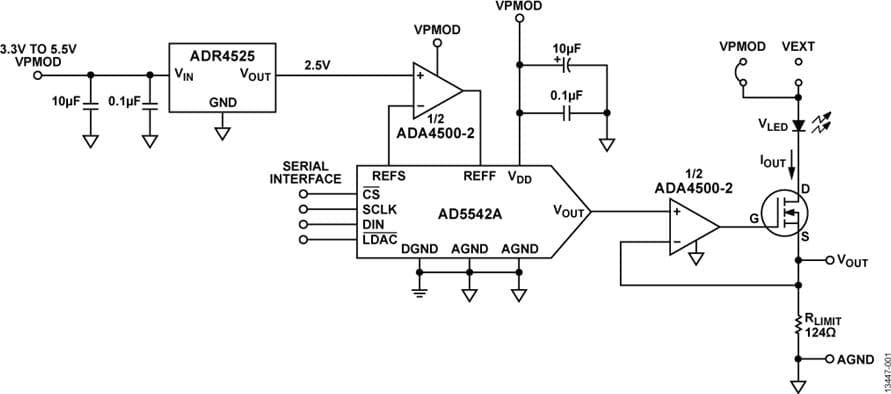 16-Bit, Single-Supply LED Current Driver with Less than ±1 LSB Integral and Differential Nonlinearity