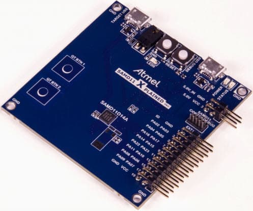 ATSAMD11-XPRO, SAM D11 Xplained Pro Evaluation Kit is a hardware platform to evaluate the ATSAMD11D14A Microcontroller