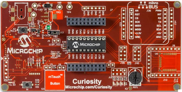 DM164137, Curiosity Development Board is a cost-effective, fully integrated 8-bit development platform targeted at first-time users, makers and those seeking a feature-rich, rapid prototyping board