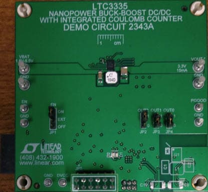 DC2343A, Demo Board for LTC3335 nano-power Buck-Boost DC/DC with Integrated Coulomb Counter