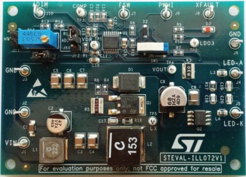 STEVAL-ILL072V1, Evaluation Board based on the ALED6001 single channel, 1A automotive LED driver with boost controller for interior/exterior lights