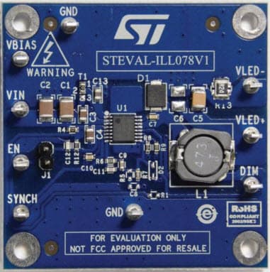 STEVAL-ILL078V1, Evaluation Board based on the LED6000, 1A, up to 60V Vin Buck LED Driver