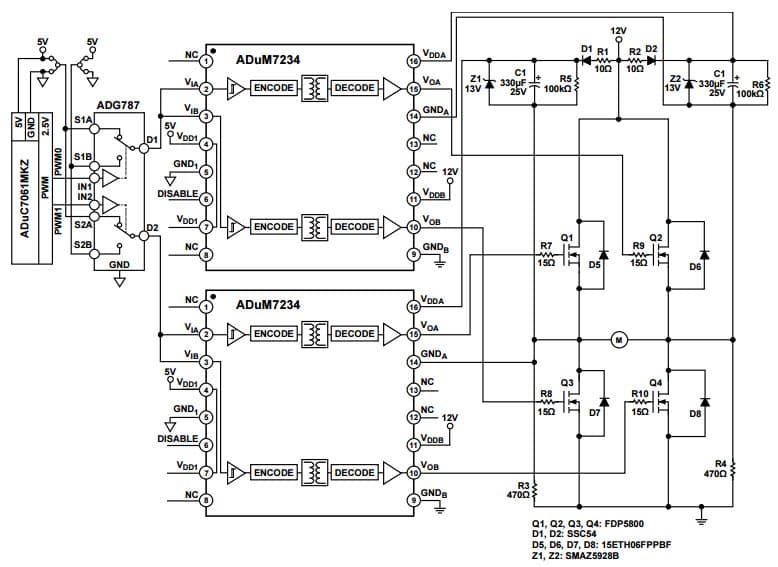 H-Bridge Driver Circuit Using Isolated Half-Bridge Drivers Using ADuM3100 Digital Isolator