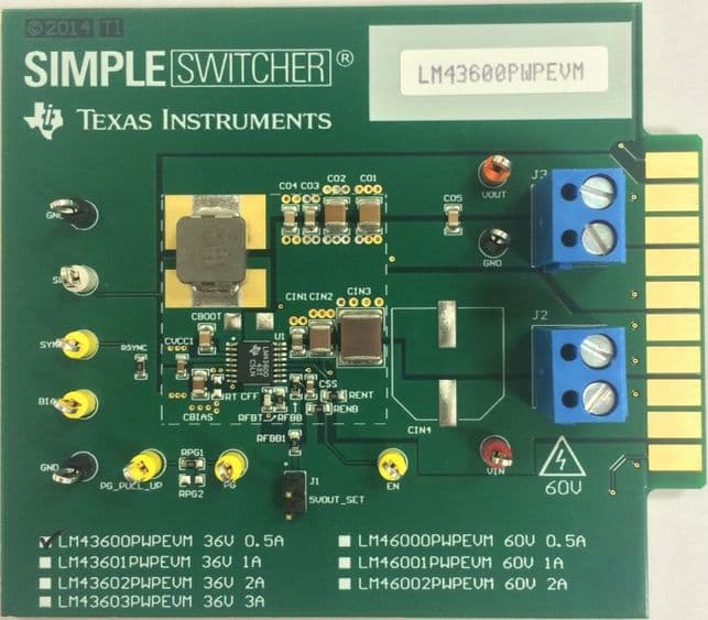 LM43600PWPEVM, Evaluation Module for the LM43600PWP Synchronous Step-Down Converter