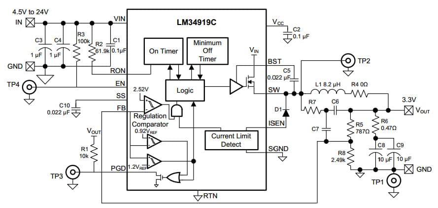 LM34919CQSDEVM, Evaluation Module using LM34919C-Q1, 50V, 600 mA Wide Vin Constant On-Time Buck Switching Regulator