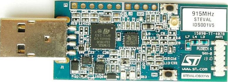 STEVAL-IDS001V5, Demonstration Board based on the SPIRIT1 Low cost, low data-rate, short-range USB dongle transceiver in 915-MHz band