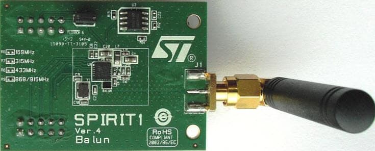 STEVAL-IKR002V4B, SPIRIT1 868-MHz low data rate Transceiver Daughter Board integrated balun