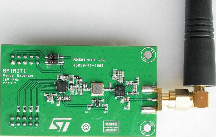 STEVAL-IKR002V7D, SPIRIT1 169-MHz low data rate Transceiver Daughter Board with range extender