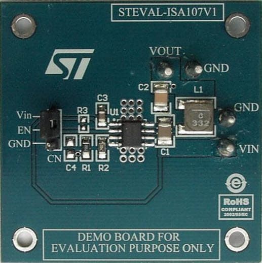 STEVAL-ISA107V1, 4-A, 850-kHz fixed-frequency PWM Synchronous Step-Down Demonstration Board based on ST1S41IPHR