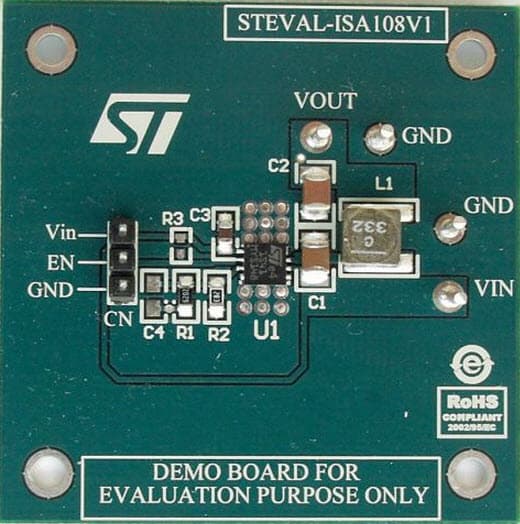 STEVAL-ISA108V1, 4-A, 850-kHz fixed-frequency PWM Synchronous Step-Down Demonstration Board based on the ST1S41 in a VFQFPN package