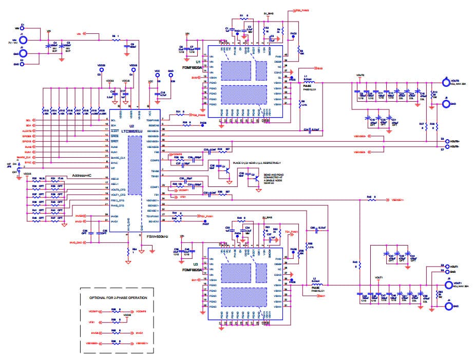 DC1936A, LTC3882EUJ Demo Board, Dual Buck Voltage Mode Controller with PSM, 7V = VIN = 14V, 0.8V = VOUT0 = 1.8V at 30A, 0.8V = VOUT1 = 1.8V at 30A