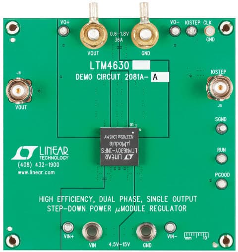 DC2081A-A, LTM4630EV Demo Board, Step-Down Module Regulator, 4.5V = VIN = 15V, Vout = 1V at 36A