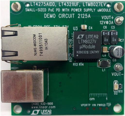 DC2125A, LT4275/LT4321/LTM8027 Demo Board, LTPoE++ PD + Diode Bridge + DC/DC Controller