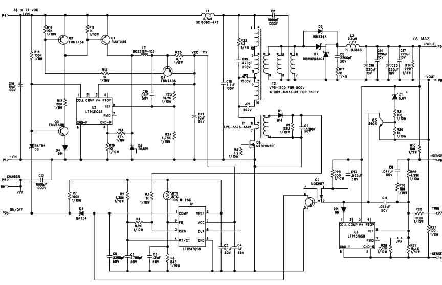 DC227A-B, Demo Board for LT1247CS8 LT1431CS8, 35W, Isolated forward Converter, Half Brick, 36 to 72Vin, 5V or 3.3Vout at 7A, 1500V DC Isolation