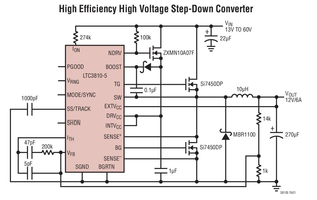 Typical Application for LTC3810-5 - 60V Current Mode Synchronous Switching Regulator Controller