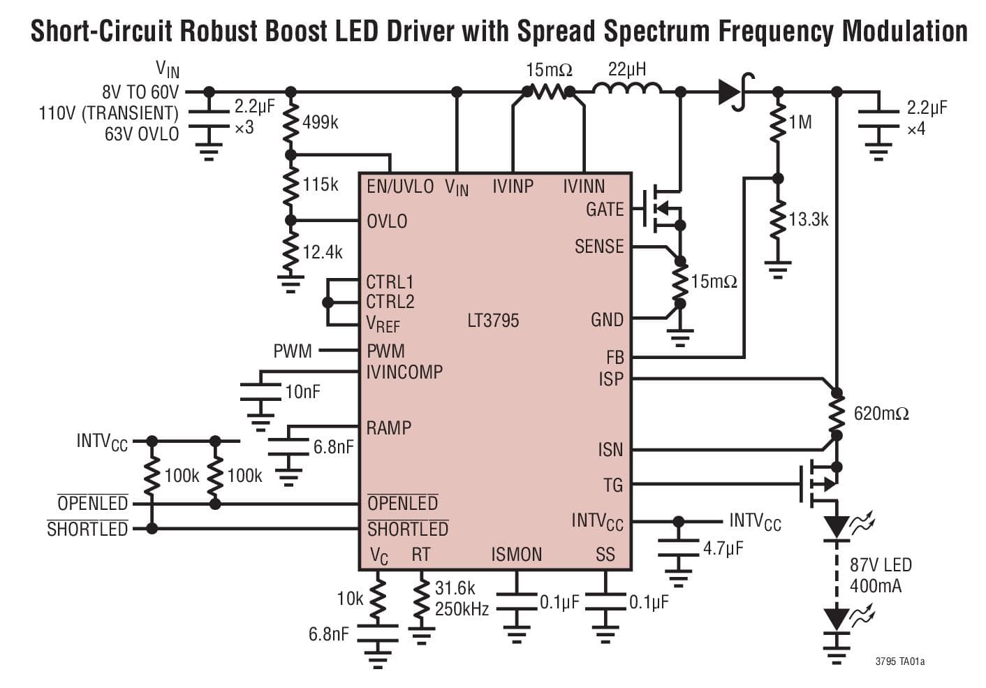 Typical Application for LT3795 - 110V LED Controller with Spread Spectrum Frequency Modulation