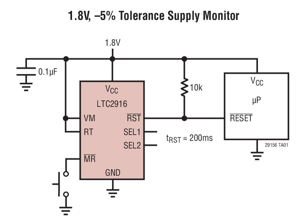 Typical Application for LTC2915 - Voltage Supervisor with 27 Selectable Thresholds