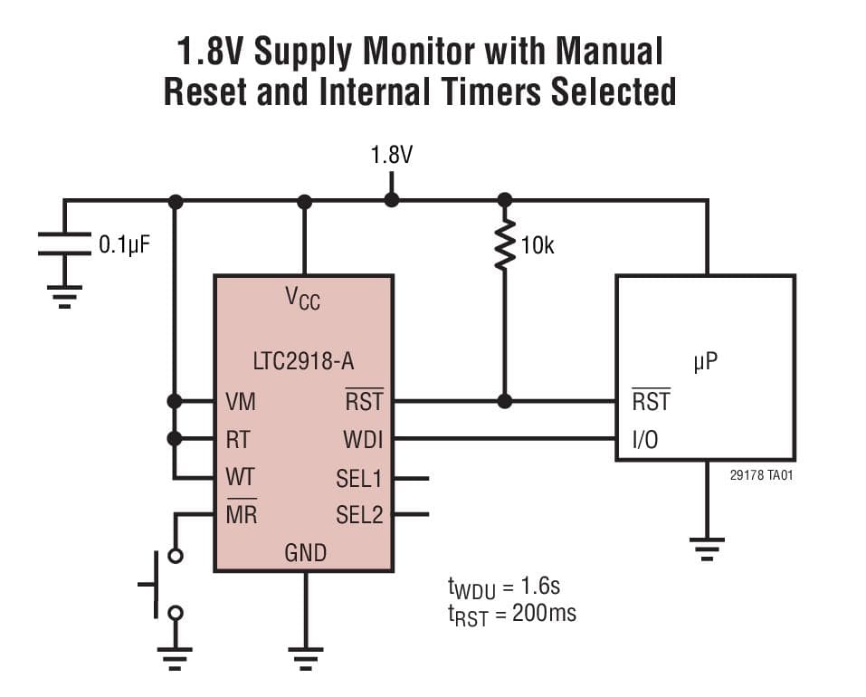 Typical Application for LTC2917 - Voltage Supervisor with 27 Selectable Thresholds and Watchdog Timer