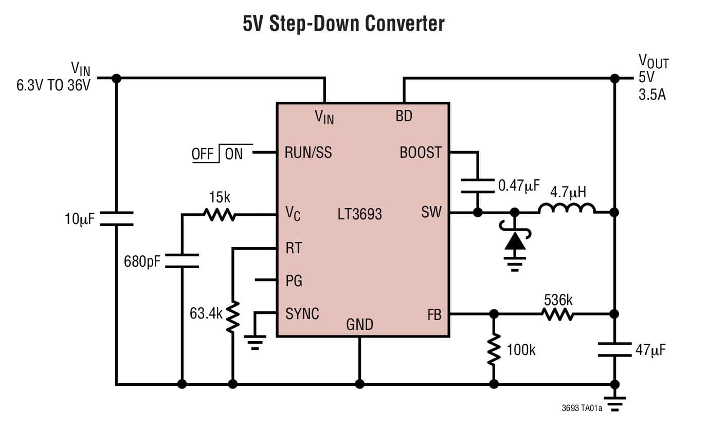 Typical Application for LT3693 - 36V, 3.5A, 2.4MHz Step-Down Switching Regulator