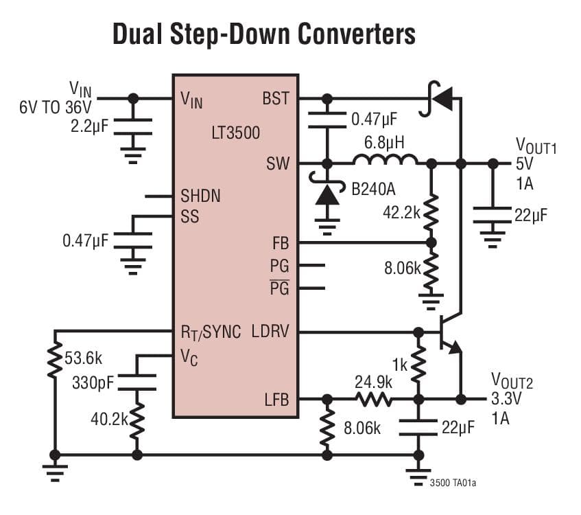 Typical Application for LT3500 - Monolithic 2A Step-Down Regulator Plus Linear Regulator/Controller