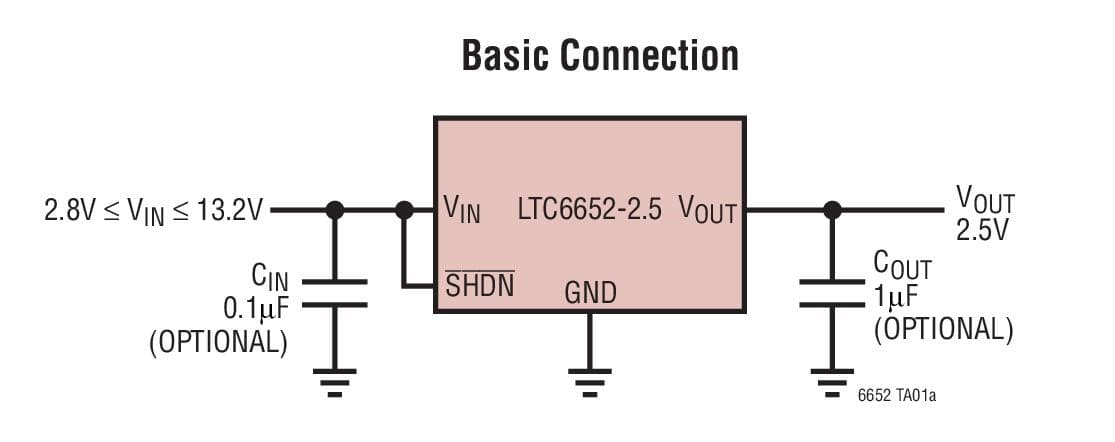 Typical Application for LTC6652 - Precision Low Drift Low Noise Buffered Reference