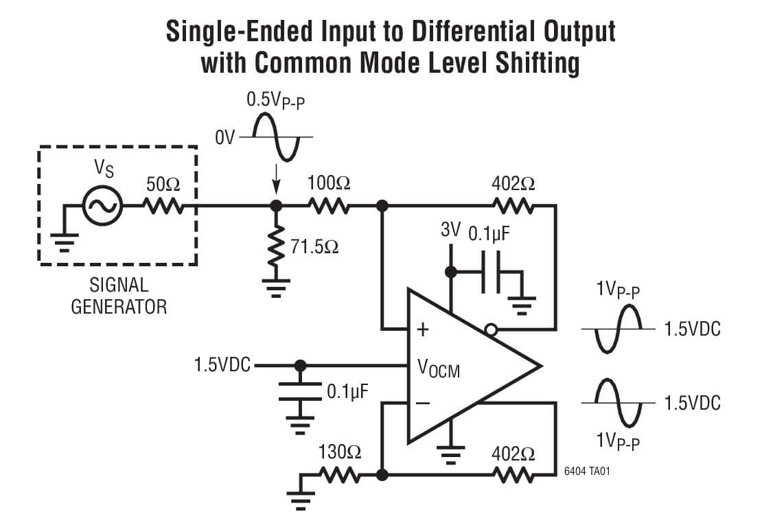 Typical Application for LTC6404 - 600MHz, Low Noise, High Precision Fully Differential Input/Output Amplifier/Driver