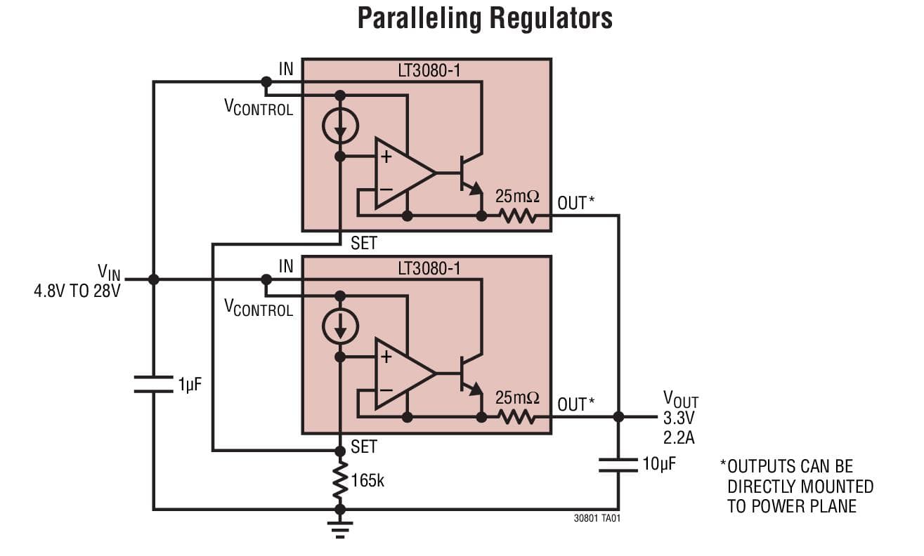 Typical Application for LT3080-1 - Parallelable 1.1A Adjustable Single Resistor Low Dropout Regulator