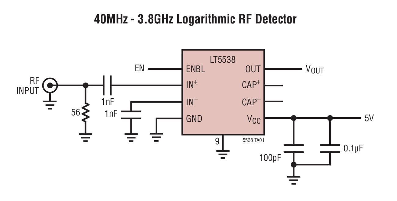 Typical Application for LT5538 - 40MHz to 3.8GHz RF Power Detector with 75dB Dynamic Range