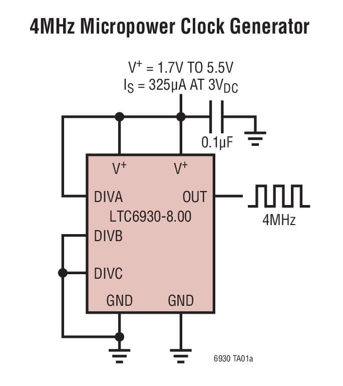 Typical Application for LTC6930-x.xx 32.768kHz to 8.192MHz Precision power Oscillators