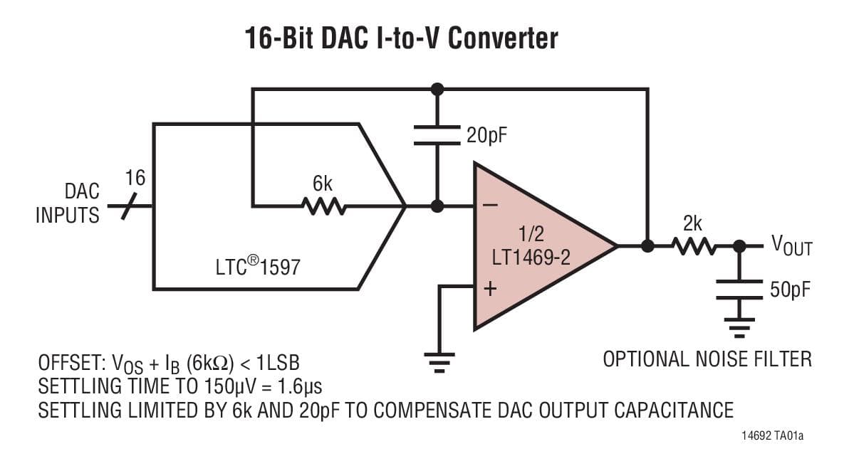 Typical Application for LT1469-2 - Dual 200MHz, 30V/us 16-Bit Accurate AV = 2 Op-Amp