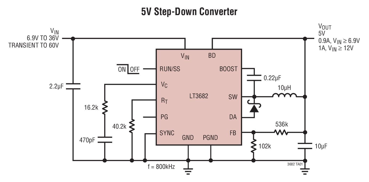 Typical Application for LT3682 - 1A Micro-power Step-Down Switching Regulator