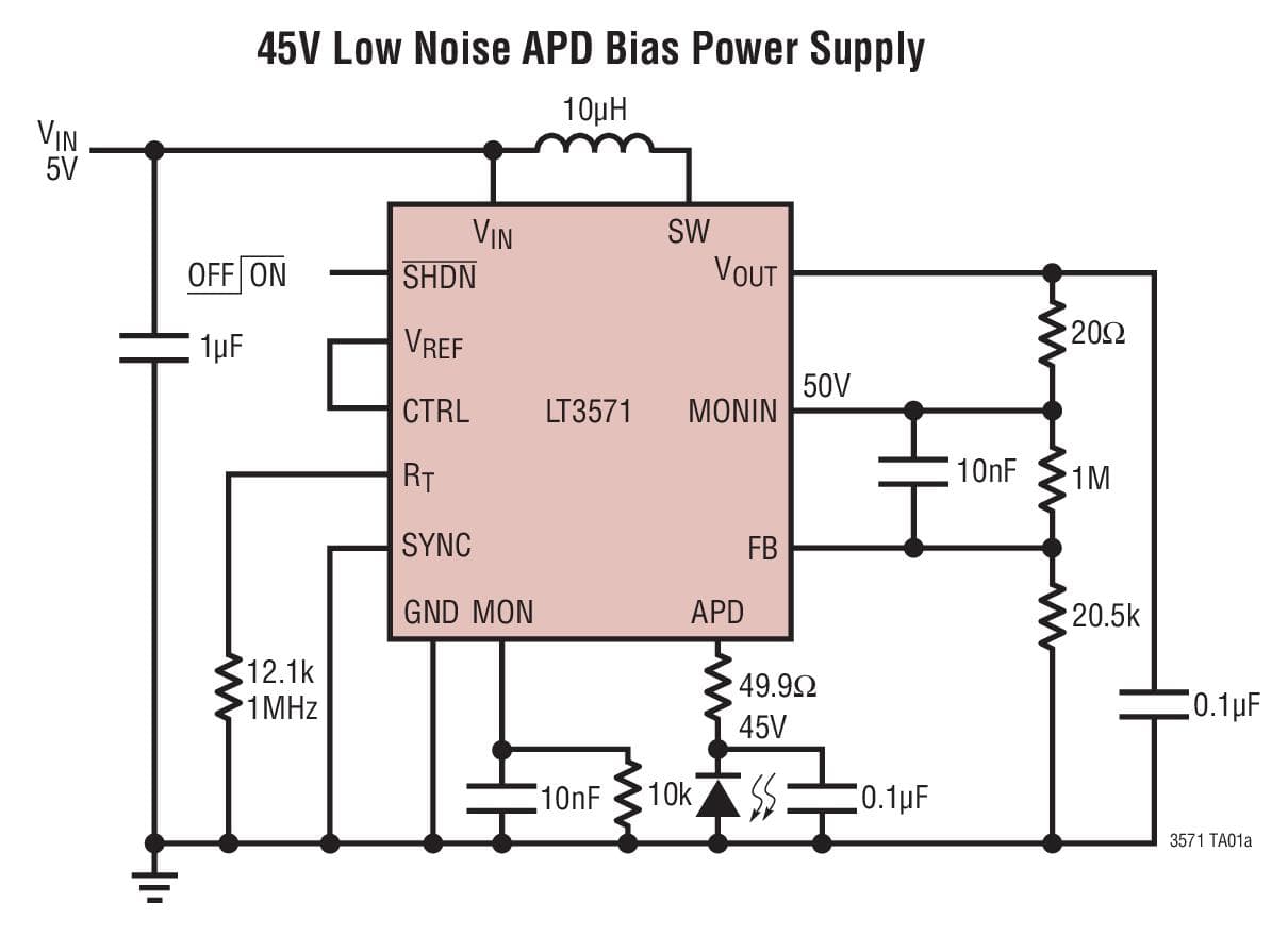 Typical Application for LT3571 - 75V DC/DC Converter for APD Bias