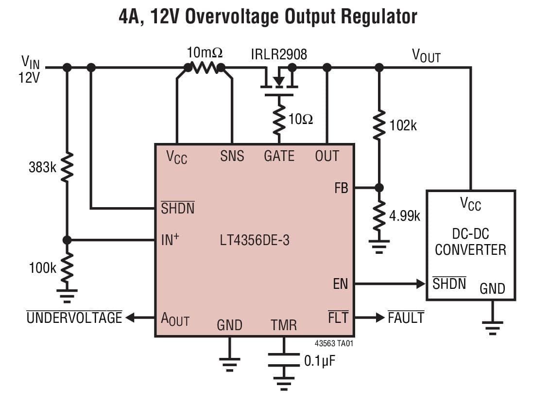 Typical Application for the LT4356-3/LT4356MP-3 Surge Stopper with Fault Latch off