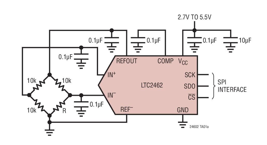 Typical Application for LTC2460 - Ultra-Tiny, 16-Bit ADCs with 10ppm/degree Celsius Max Precision Reference