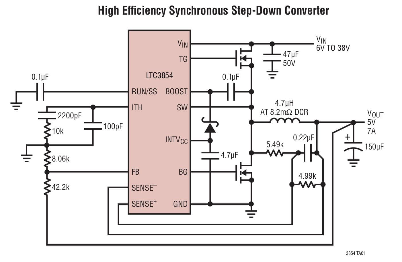 Typical Application for LTC3854 - Small Footprint, Wide VIN Range Synchronous Step-Down DC/DC Controller