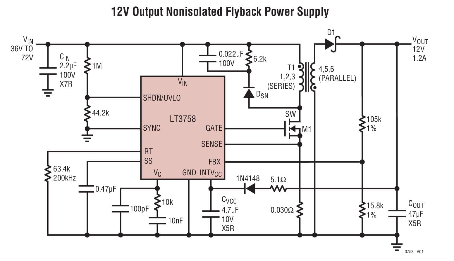 Typical Application for LT3758 - High Input Voltage, Boost, Flyback, SEPIC and Inverting Controller