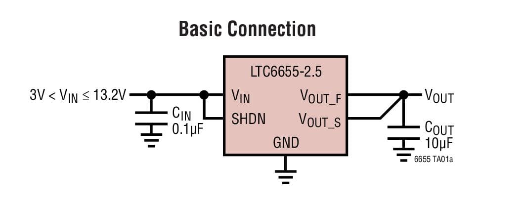 Typical Application for LTC6655 - 0.25ppm Noise, Low Drift Precision References