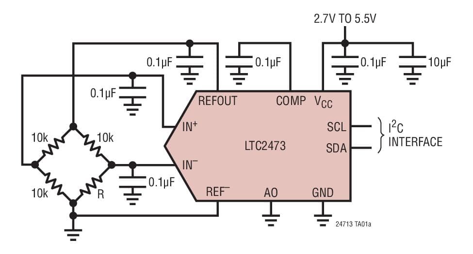 Typical Application for LTC2473 - Selectable 208sps/833sps, 16-Bit, I2C ADCs with 10ppm/degree Celsius Max Precision Reference