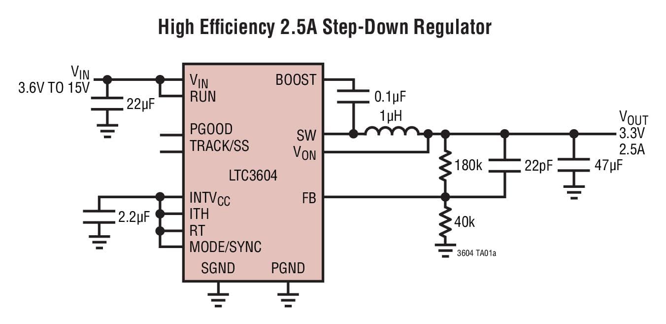 Typical Application for LTC3604 - 2.5A, 15V Monolithic Synchronous Step-Down Regulator