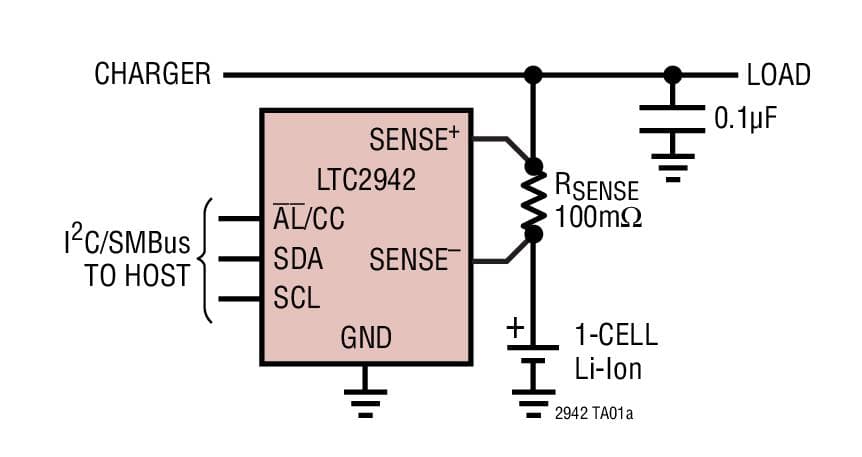 Typical Application for LTC2942 - Battery Gas Gauge with Temperature, Voltage Measurement