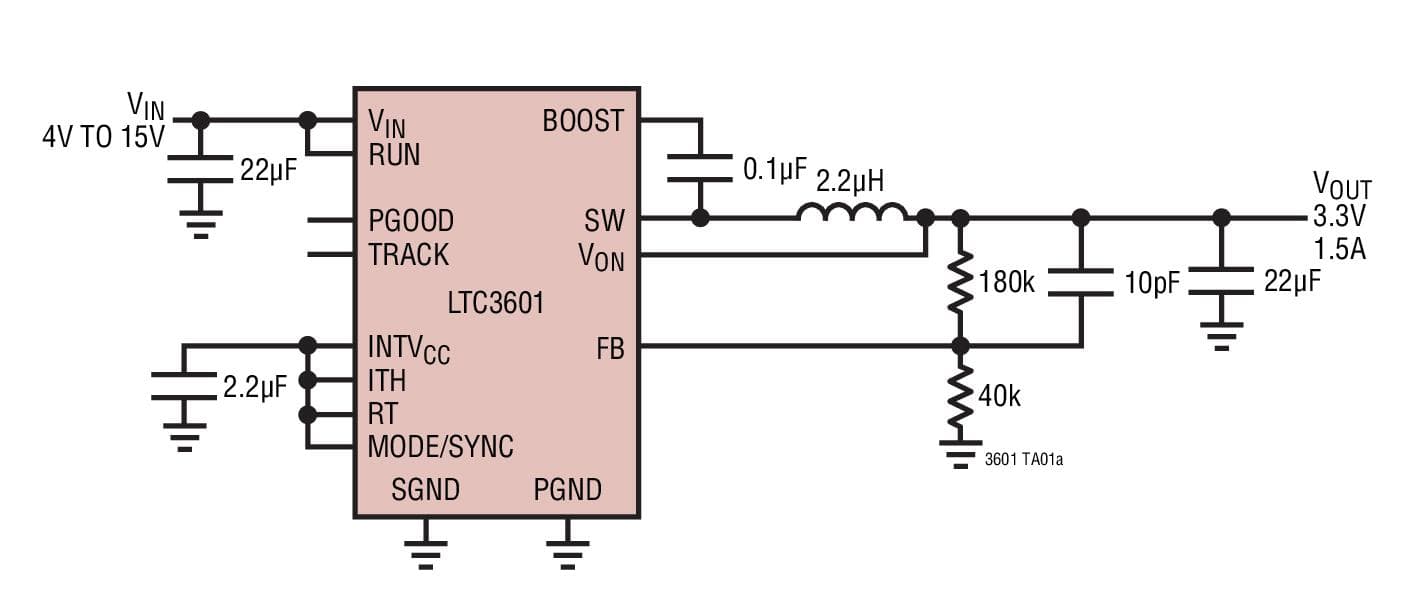 Typical Application for LTC3601 - 1.5A, 15V Monolithic Synchronous Step-Down Regulator