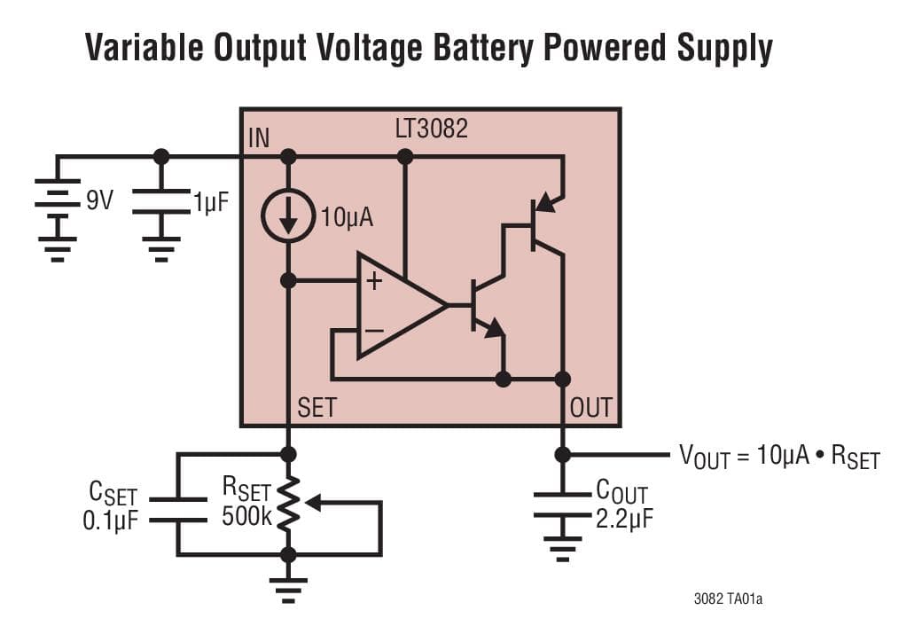 Typical Application for LT3082 - 200mA Single Resistor Low Dropout Linear Regulator