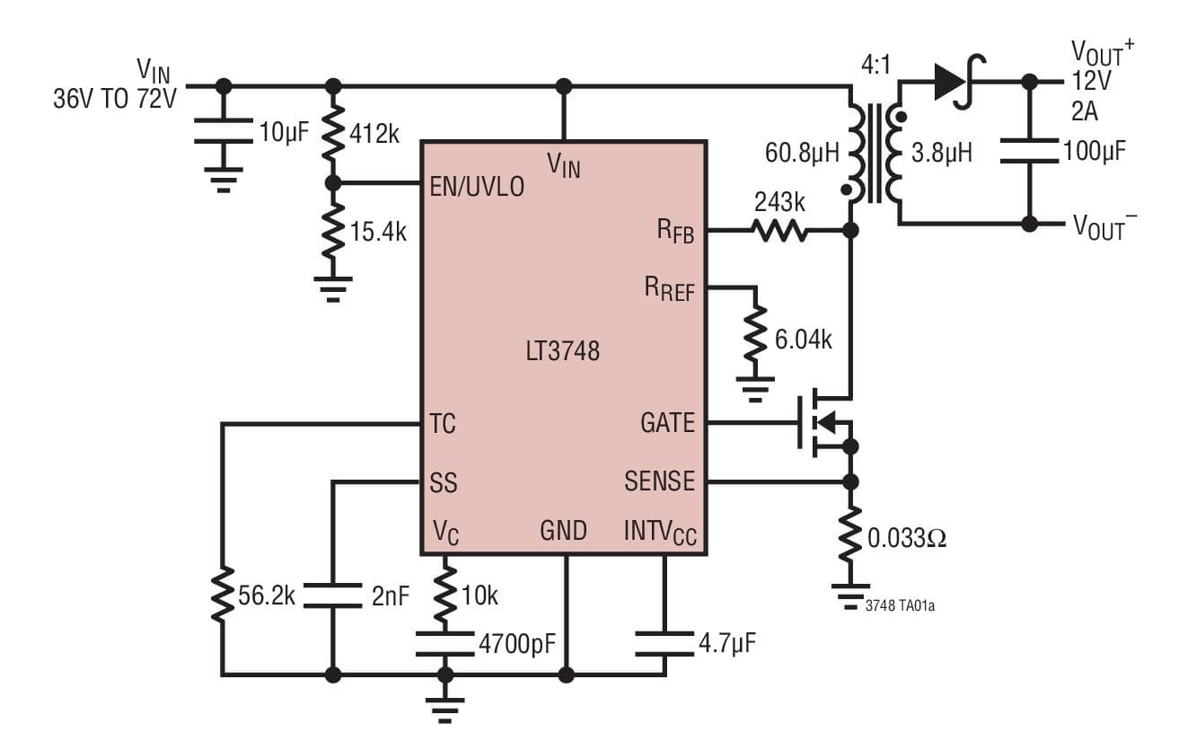 Typical Application for LT3748 - 100V Isolated Flyback Controller