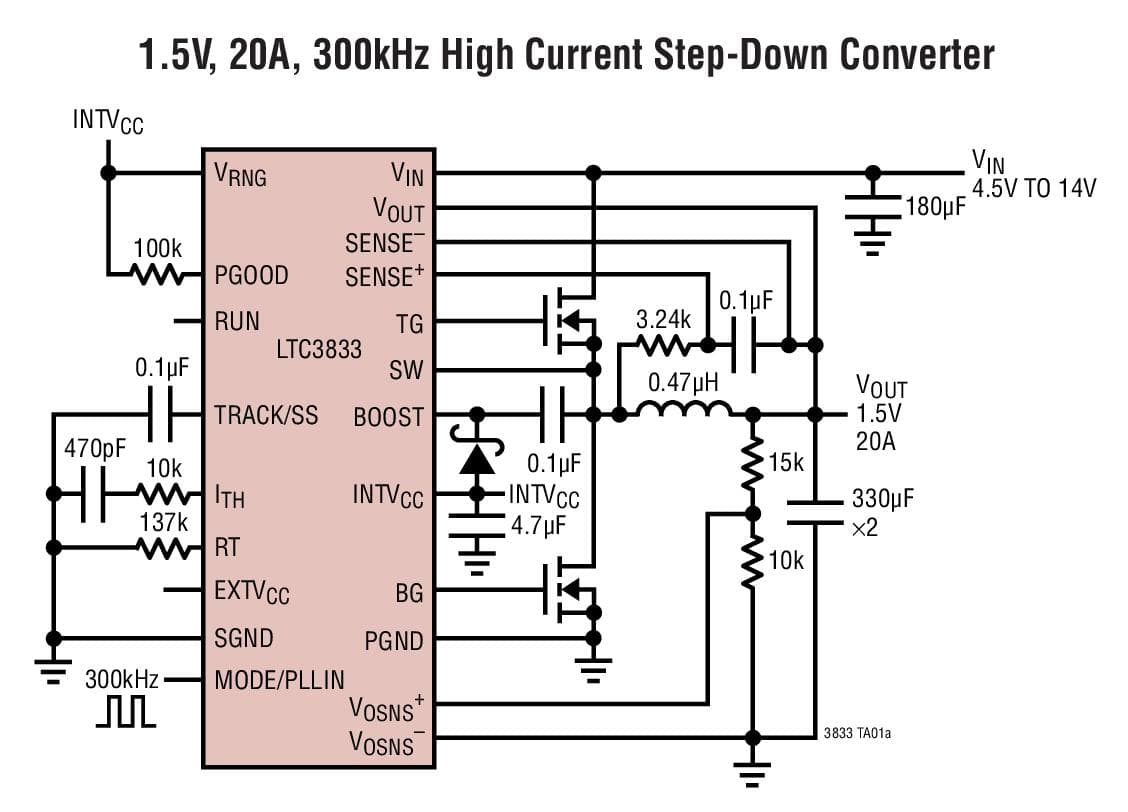 Typical Application for LTC3833 - Fast Accurate Step-Down DC/DC Controller with Differential Output Sensing