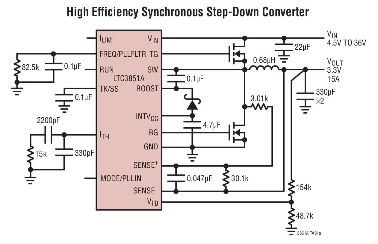 Typical Application for LTC3851A - Synchronous Step-Down Switching Regulator Controller