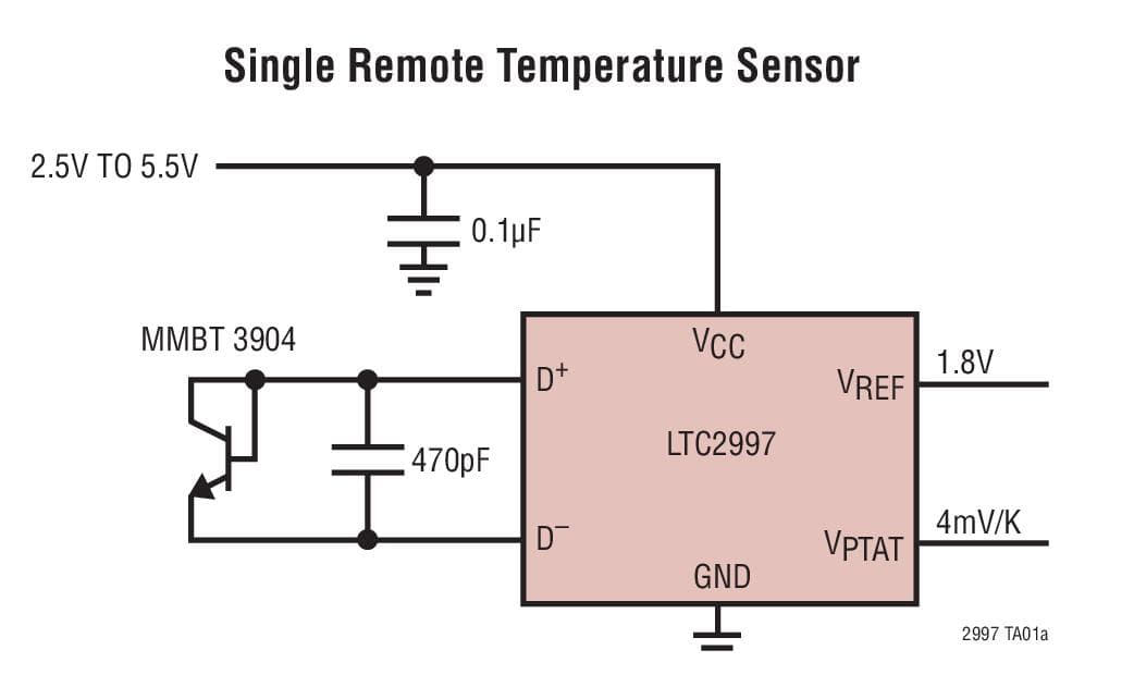 Typical Application for LTC2997 - Remote/Internal Temperature Sensor